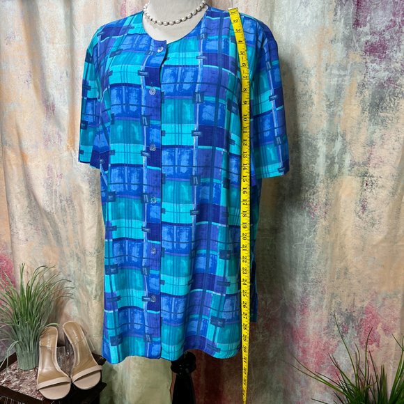VTGπLong Aqua Blue Viscose Blouse with Short Sleeves - Picture 7 of 13